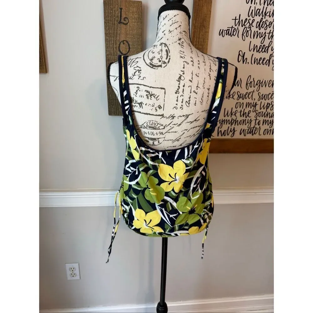 Baltex Women's Tropical Floral Square Scoop Neck Tankini Top Black Green Size 14